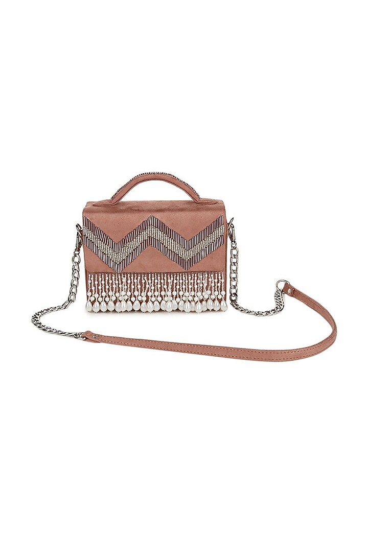 Nude Embroidered Box Hand Bag by Puro Cosa at Pernia's Pop Up Shop