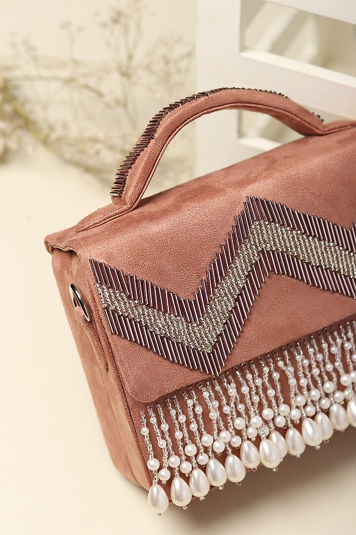 Nude Embroidered Box Hand Bag by Puro Cosa at Pernia's Pop Up Shop