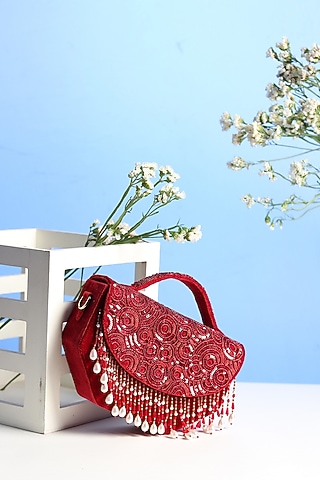 Maroon Emroidered Handbag by Puro Cosa