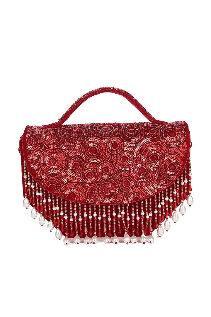 Maroon Emroidered Handbag by Puro Cosa at Pernia's Pop Up Shop