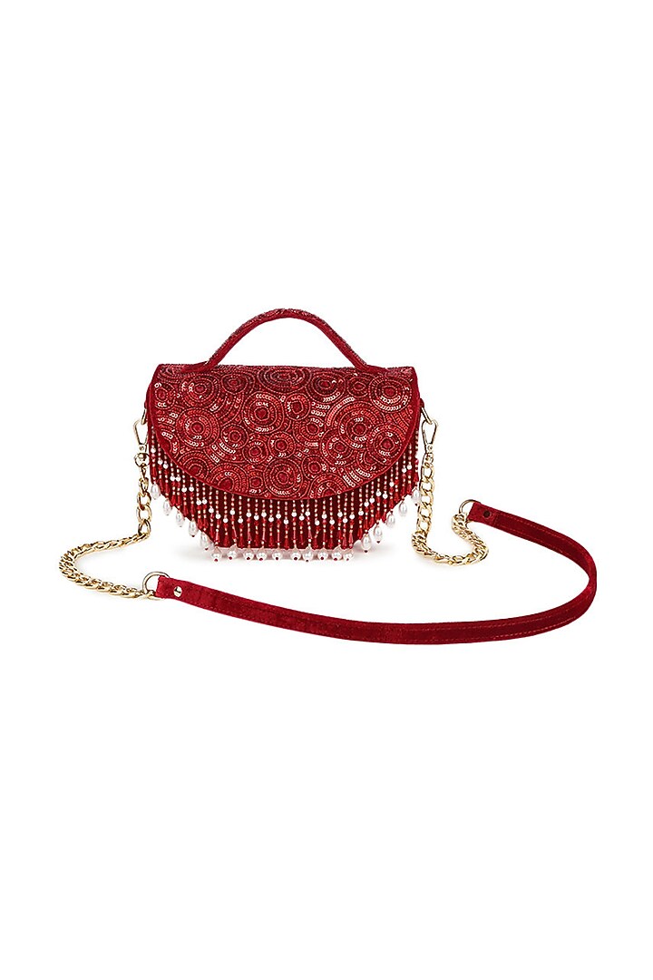 Maroon Emroidered Handbag by Puro Cosa at Pernia's Pop Up Shop