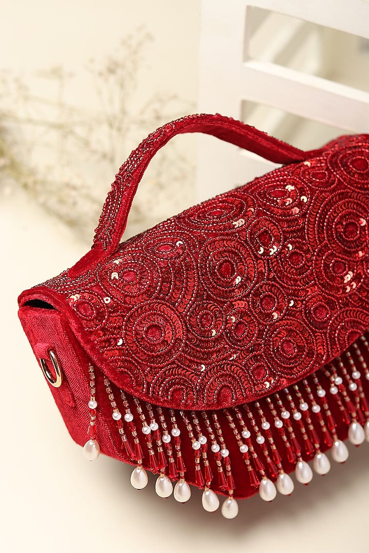 Maroon Emroidered Handbag by Puro Cosa at Pernia's Pop Up Shop