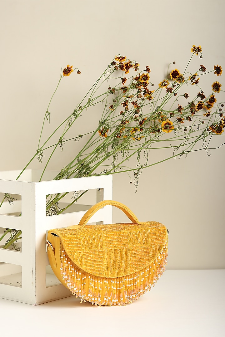 Yellow Embroidered Handbag by Puro Cosa