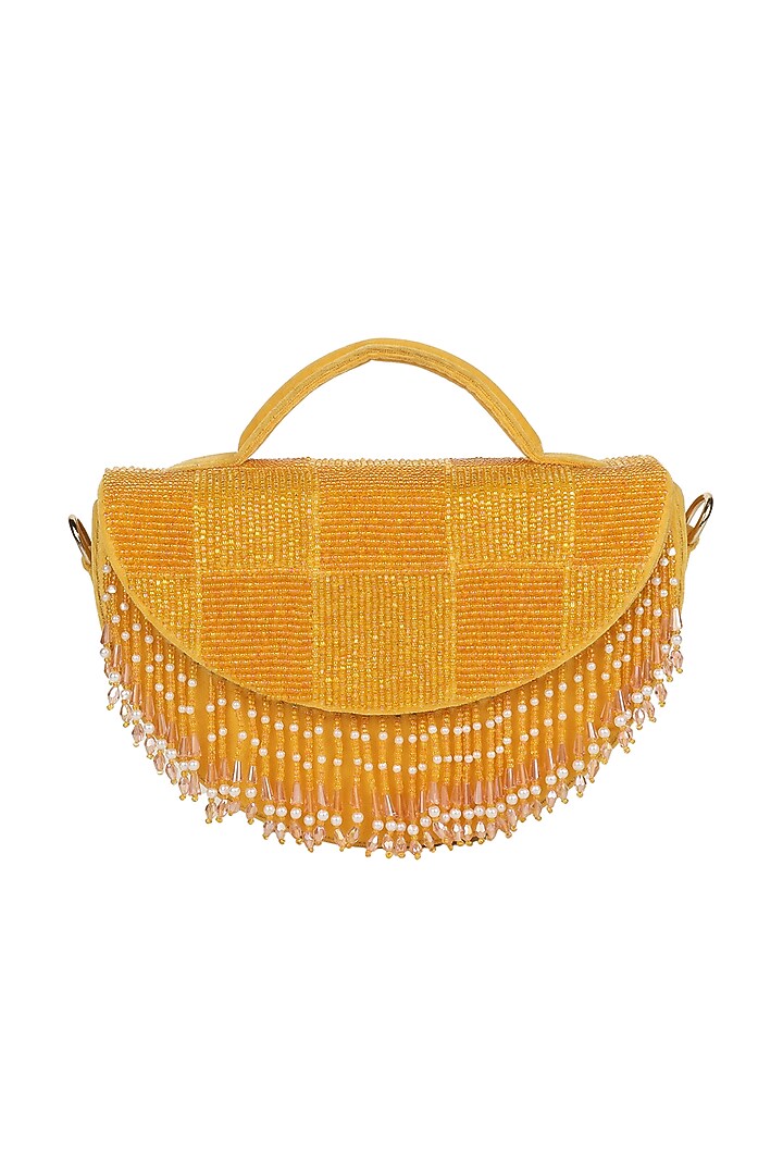 Yellow Embroidered Handbag by Puro Cosa at Pernia's Pop Up Shop