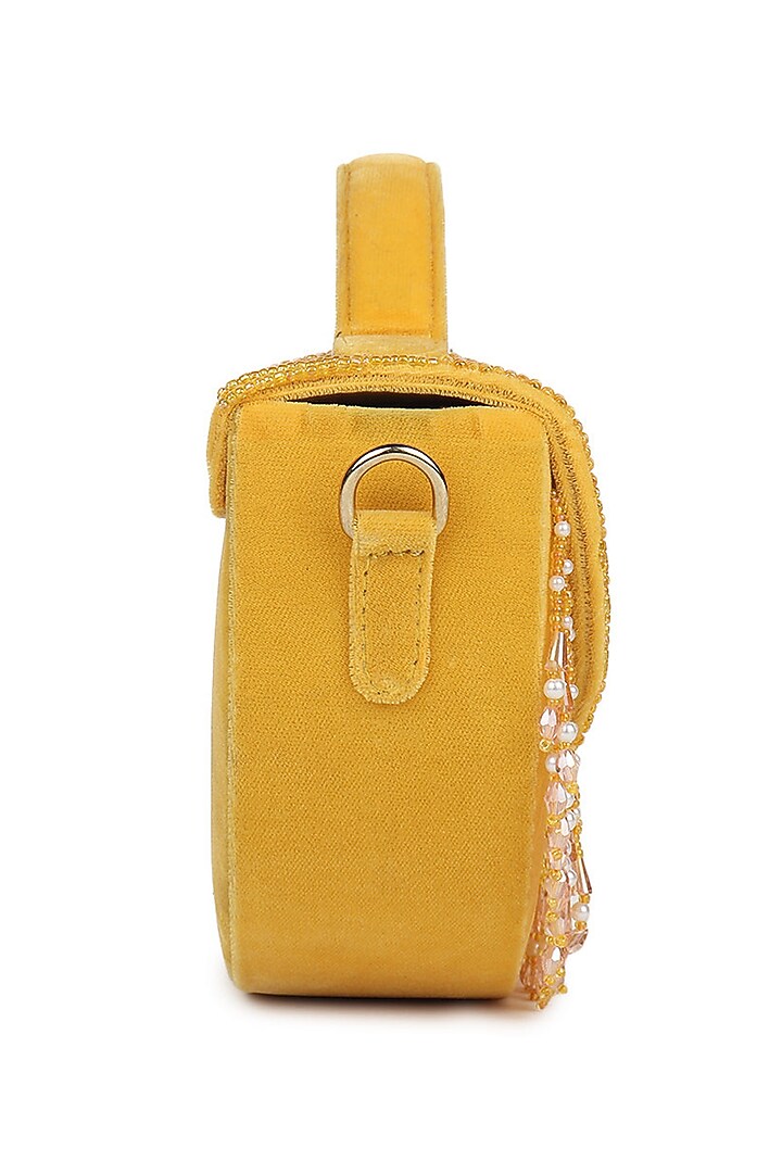 Yellow Embroidered Handbag by Puro Cosa at Pernia's Pop Up Shop