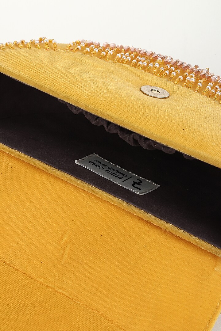 Yellow Embroidered Handbag by Puro Cosa at Pernia's Pop Up Shop