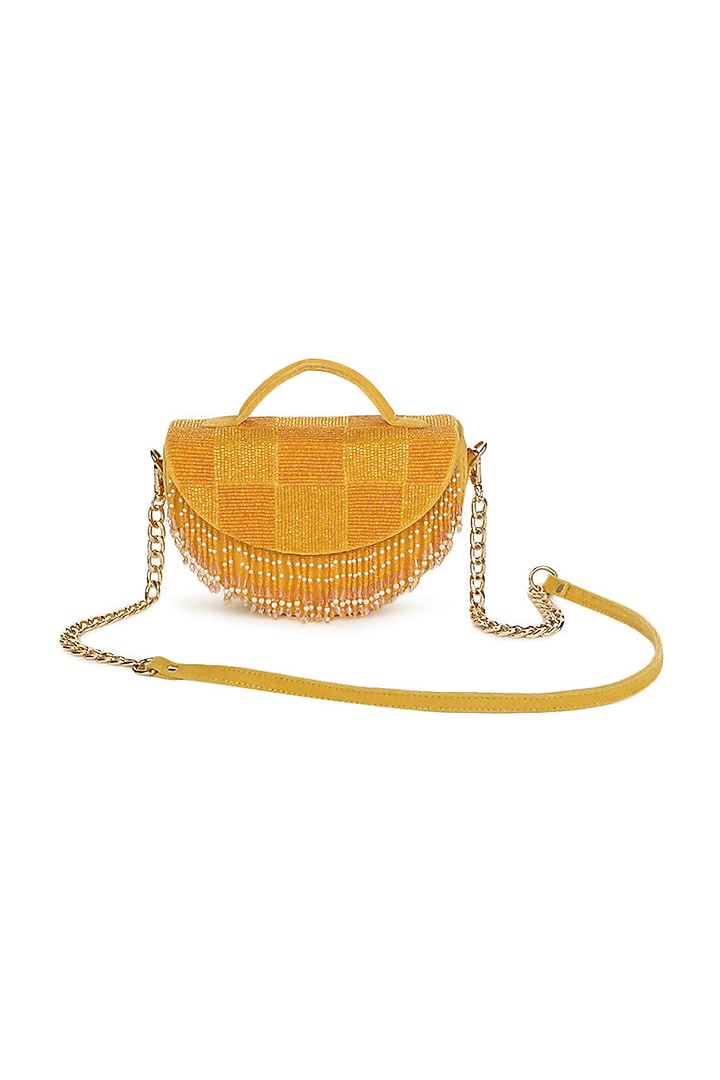Yellow Embroidered Handbag by Puro Cosa at Pernia's Pop Up Shop