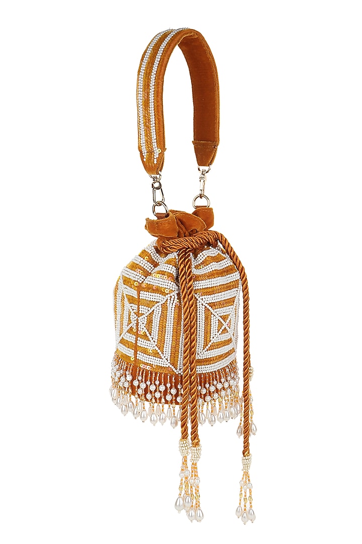 Mustard Embroidered Potli by Puro Cosa at Pernia's Pop Up Shop