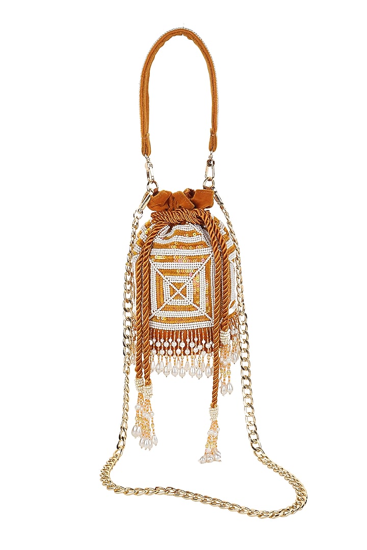 Mustard Embroidered Potli by Puro Cosa at Pernia's Pop Up Shop