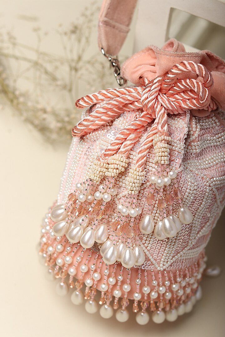 Pink Embroidered Potli by Puro Cosa at Pernia's Pop Up Shop