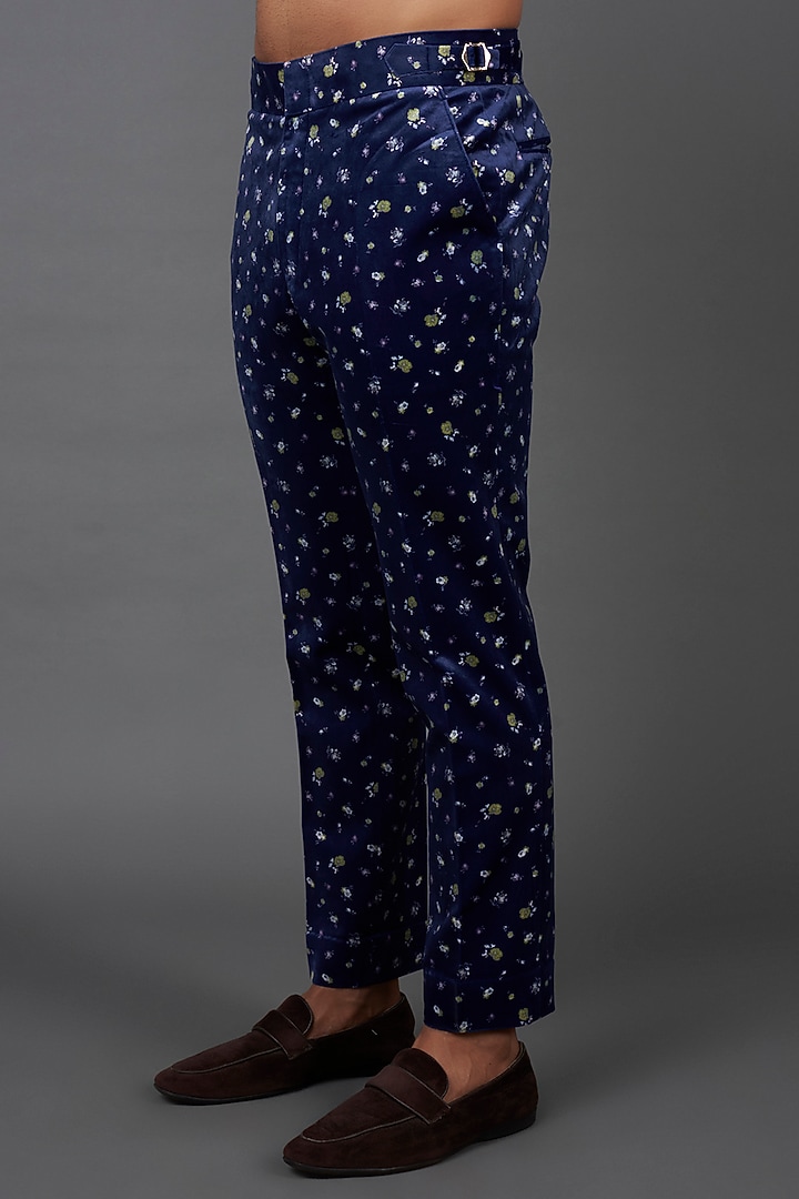Blue Velvet Printed Wedding Bandhgala Set by Prima Czar at Pernia's Pop Up Shop