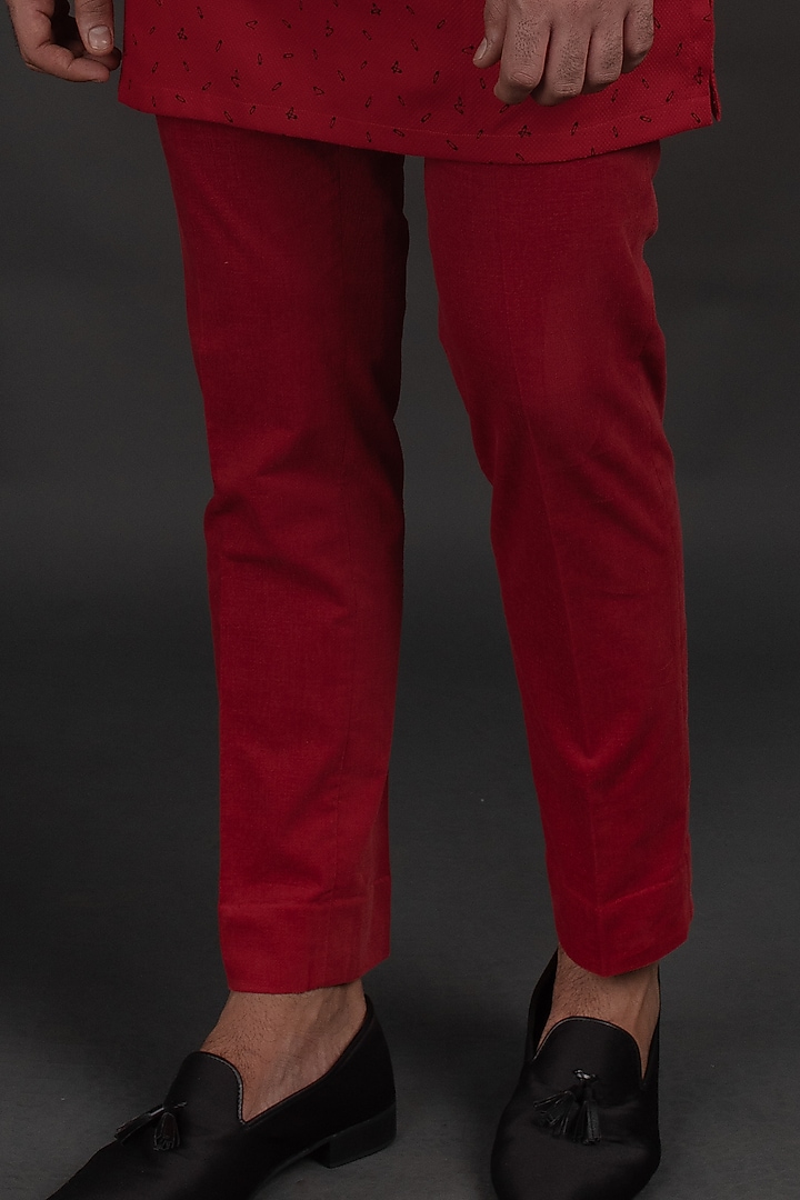 Red Velvet Wedding Bandhgala Jacket Set by Prima Czar at Pernia's Pop Up Shop