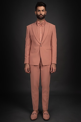 Dry Peach Dobby Tuxedo Set by Prima Czar