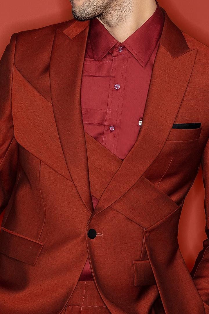 Rust Wool Panelled Jacket by Prima Czar at Pernia's Pop Up Shop