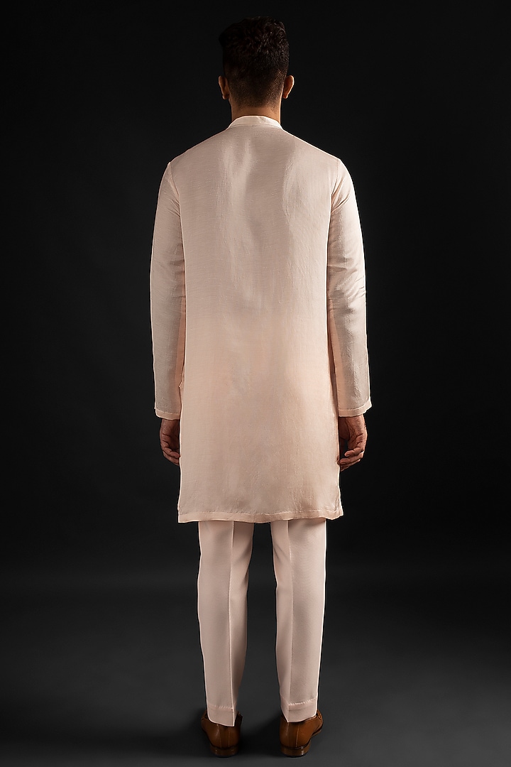Peach Linen Satin Kurta by Prima Czar at Pernia's Pop Up Shop