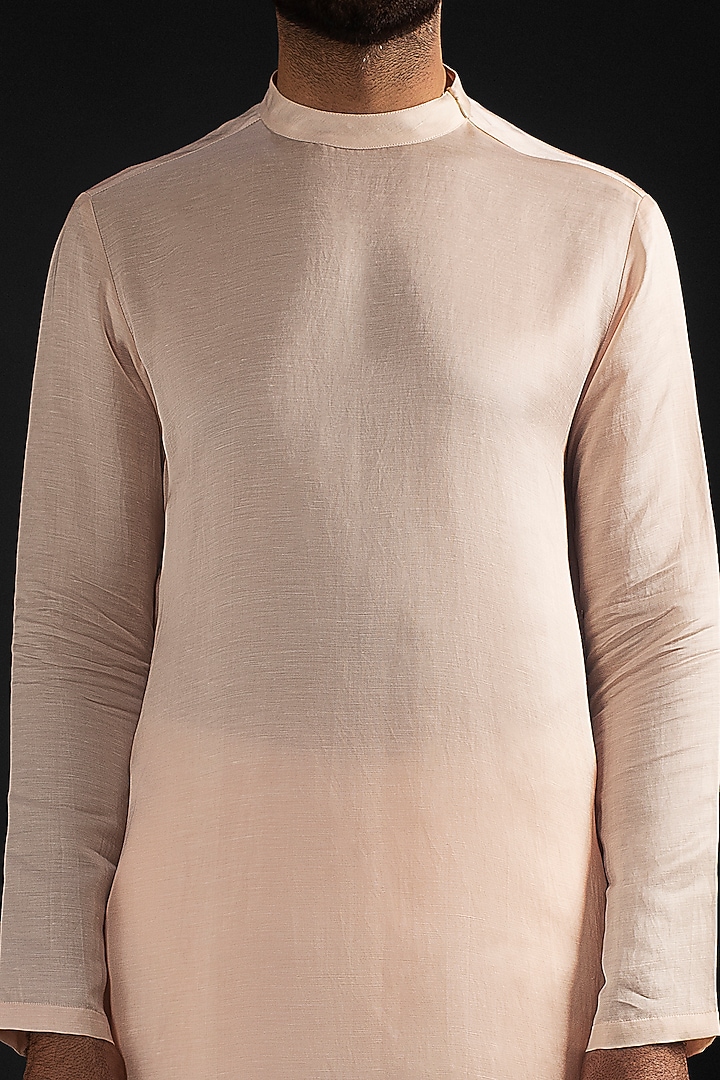 Peach Linen Satin Kurta by Prima Czar at Pernia's Pop Up Shop