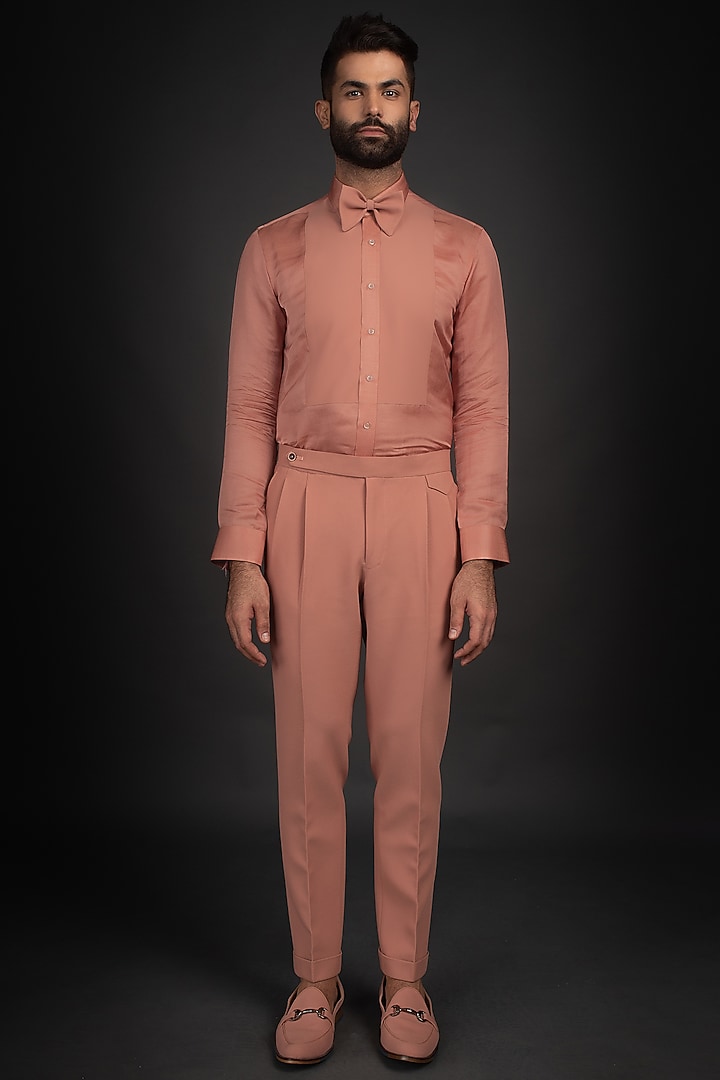Dry Peach Linen Satin Wedding Shirt by Prima Czar at Pernia's Pop Up Shop