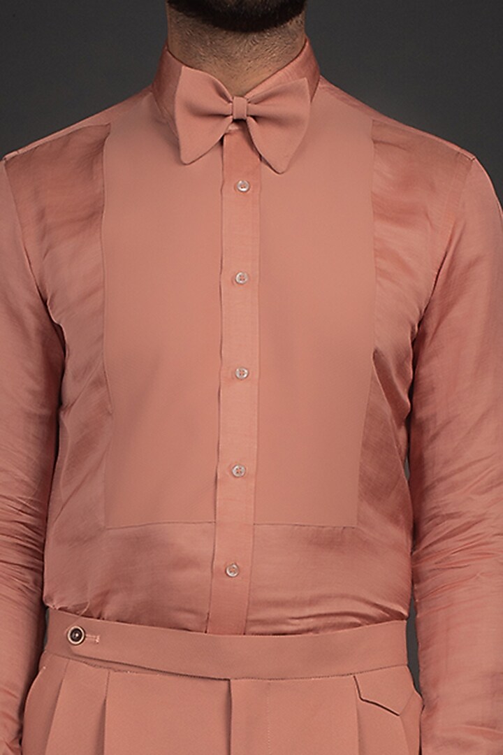 Dry Peach Linen Satin Wedding Shirt by Prima Czar at Pernia's Pop Up Shop
