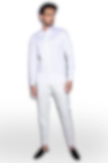 White Cotton Pleated Party Wear Shirt by Prima Czar at Pernia's Pop Up Shop