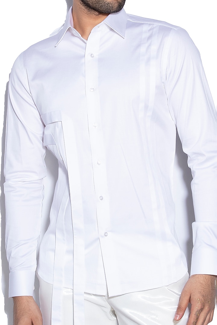 White Cotton Pleated Party Wear Shirt by Prima Czar at Pernia's Pop Up Shop