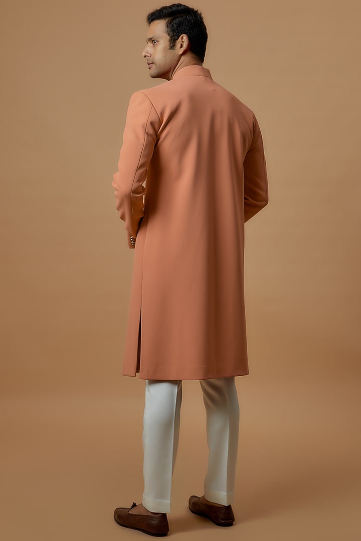 Peach Polynosic Wedding Sherwani Set by Prima Czar at Pernia's Pop Up Shop