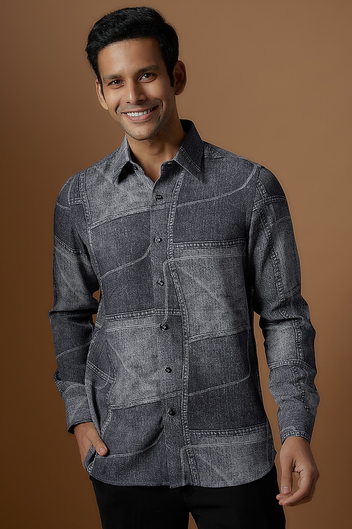 Blue Denim Party Wear Shirt by Prima Czar at Pernia's Pop Up Shop