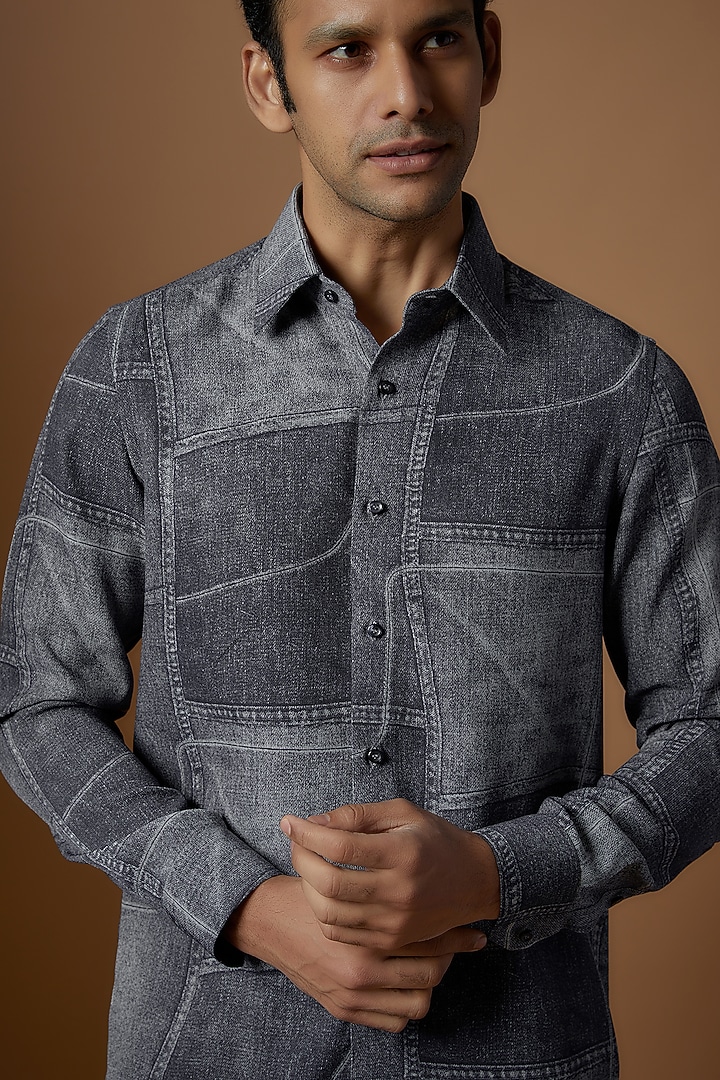 Blue Denim Party Wear Shirt by Prima Czar at Pernia's Pop Up Shop