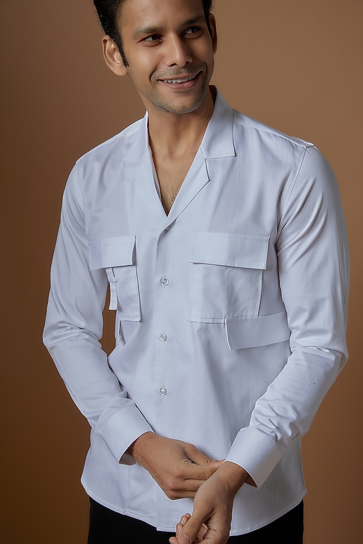White Cotton Party Wear Shirt by Prima Czar at Pernia's Pop Up Shop