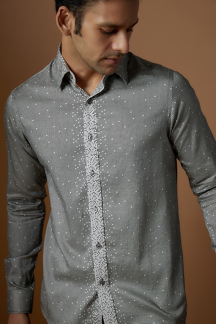 Grey Cotton Printed Party Wear Shirt by Prima Czar at Pernia's Pop Up Shop