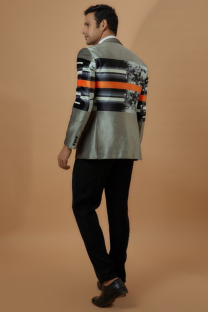 Grey Velvet Printed Jacket Set by Prima Czar at Pernia's Pop Up Shop