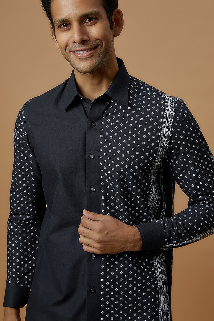 Blue Cotton Printed Party Wear Shirt by Prima Czar at Pernia's Pop Up Shop