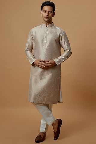 Cream Jacquard Printed Kurta by Prima Czar