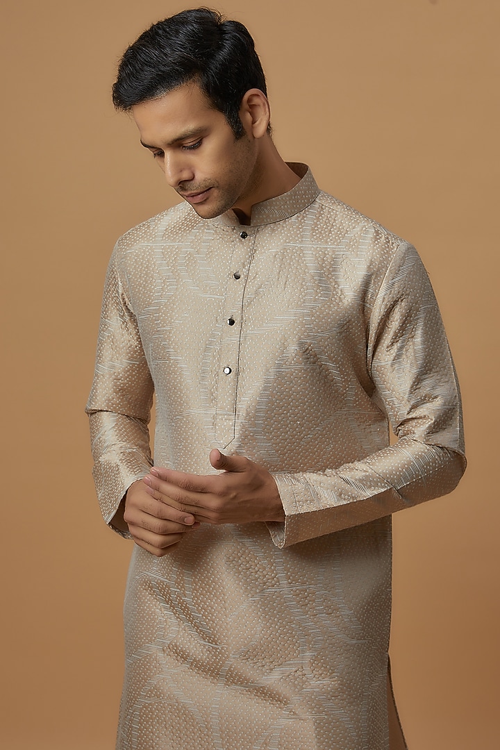 Cream Jacquard Printed Kurta by Prima Czar at Pernia's Pop Up Shop