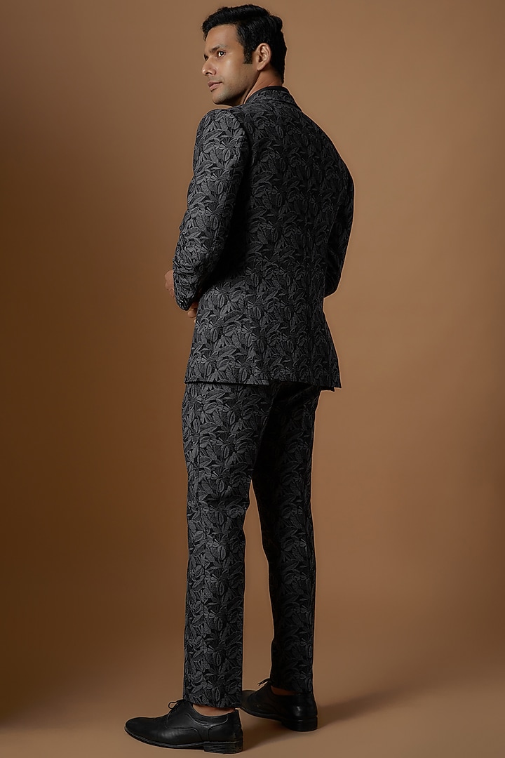 Grey Jacquard Printed Jacket Set by Prima Czar at Pernia's Pop Up Shop