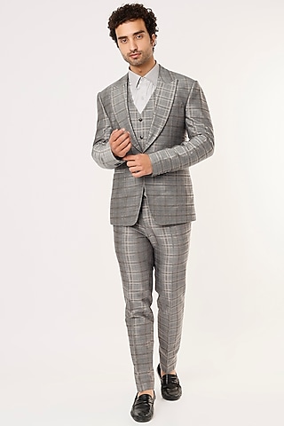 Grey Striped Blazer Set by Prima Czar