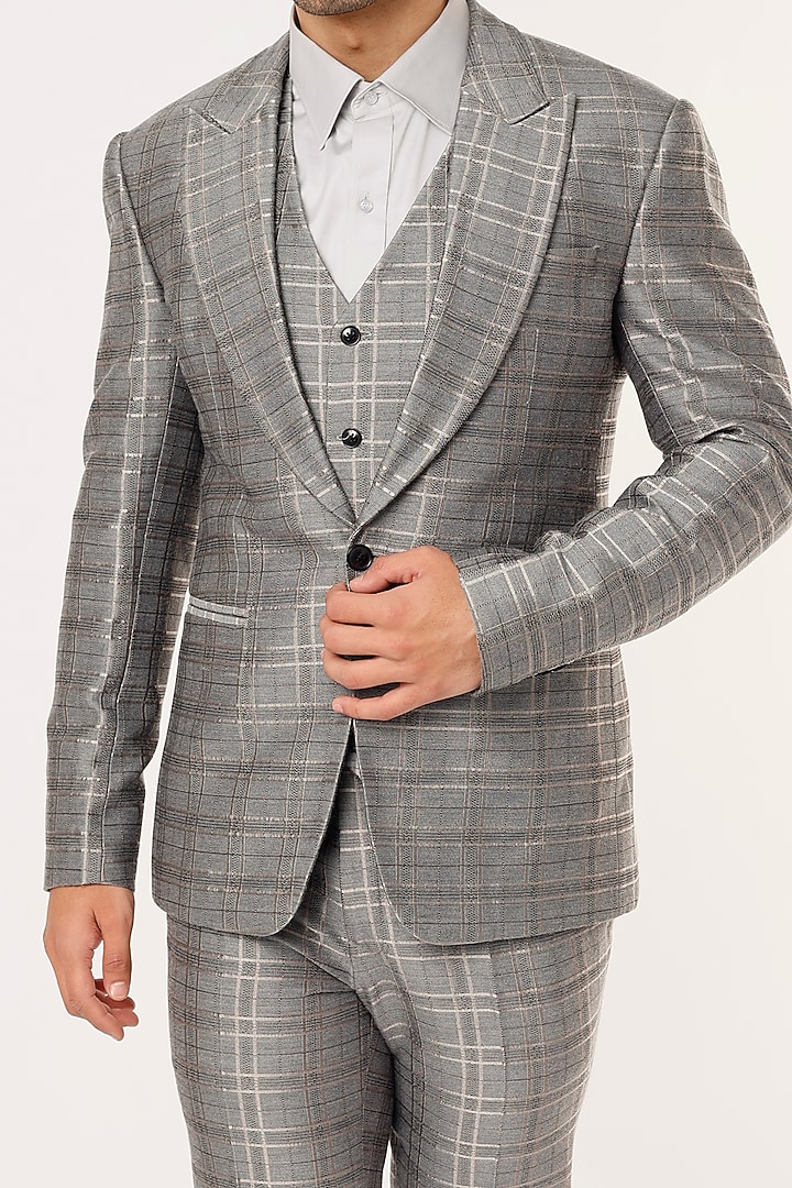 Grey Striped Blazer Set by Prima Czar at Pernia's Pop Up Shop