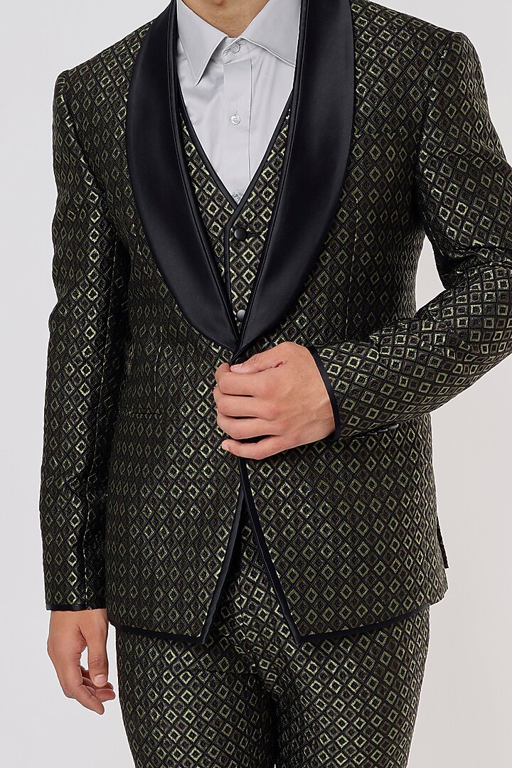Emerald Green Jacquard Blazer Set by Prima Czar at Pernia's Pop Up Shop