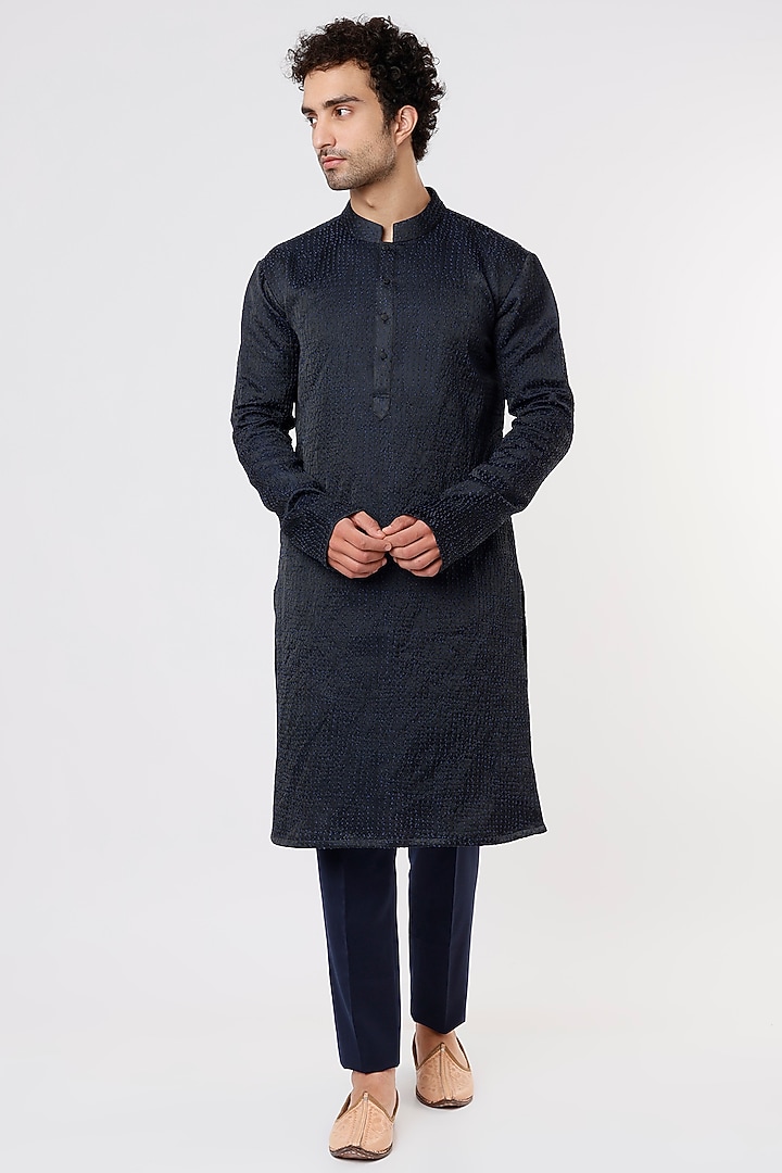 Cobalt Blue Embroidered Kurta Set by Prima Czar at Pernia's Pop Up Shop