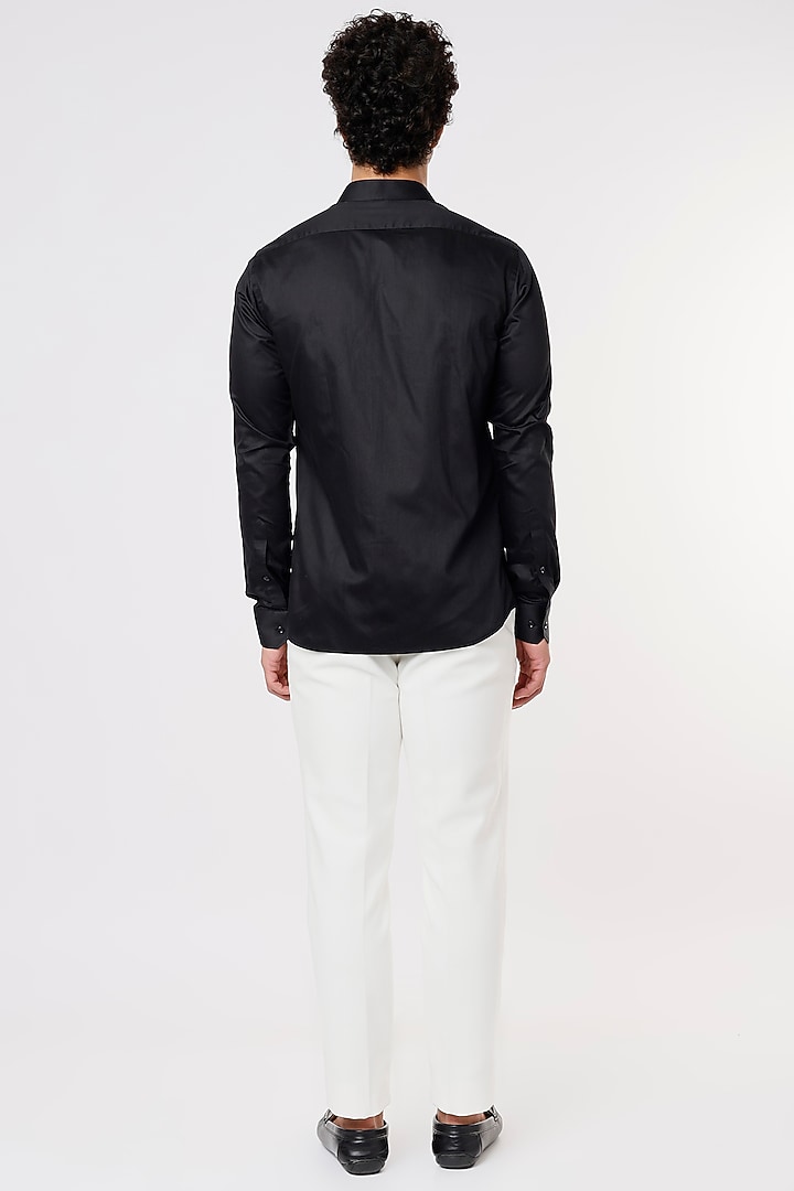 Black Cotton Satin Panelled Party Wear Shirt by Prima Czar at Pernia's Pop Up Shop