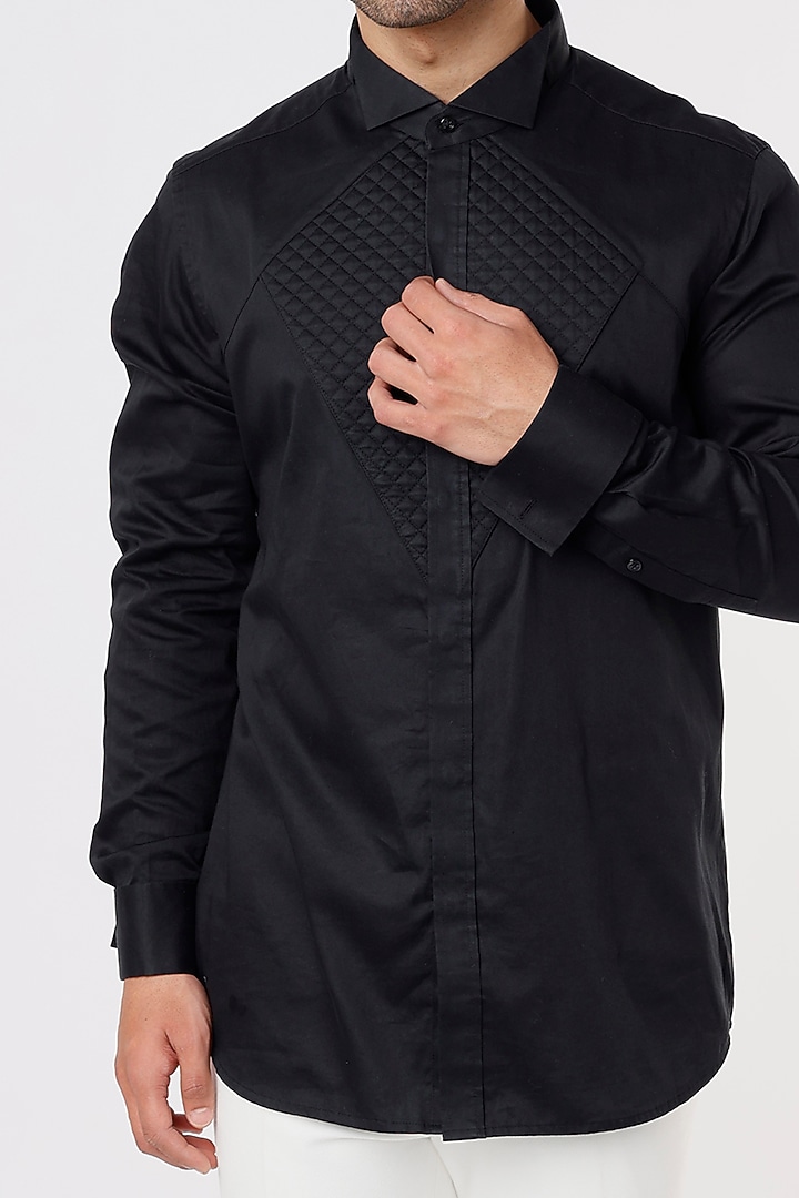 Black Cotton Satin Pant Set by Prima Czar at Pernia's Pop Up Shop