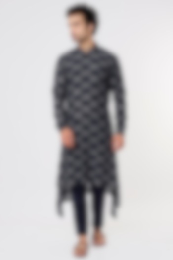 Cobalt Blue Cotton Asymmetrical Kurta Set by Prima Czar at Pernia's Pop Up Shop