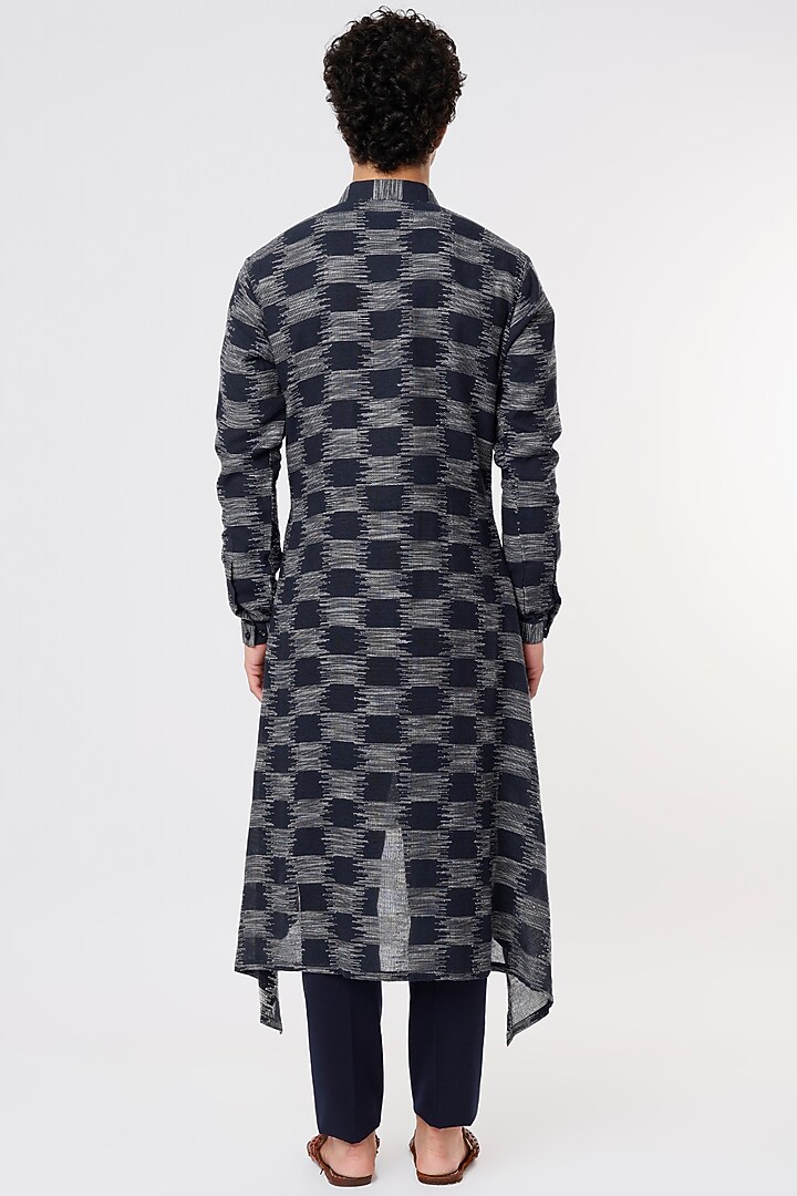 Cobalt Blue Cotton Asymmetrical Kurta Set by Prima Czar at Pernia's Pop Up Shop