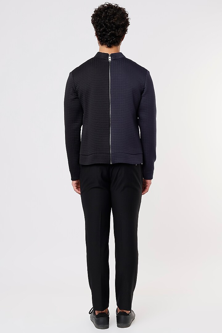 Black Dobby Suiting Bomber Jacket Set by Prima Czar at Pernia's Pop Up Shop