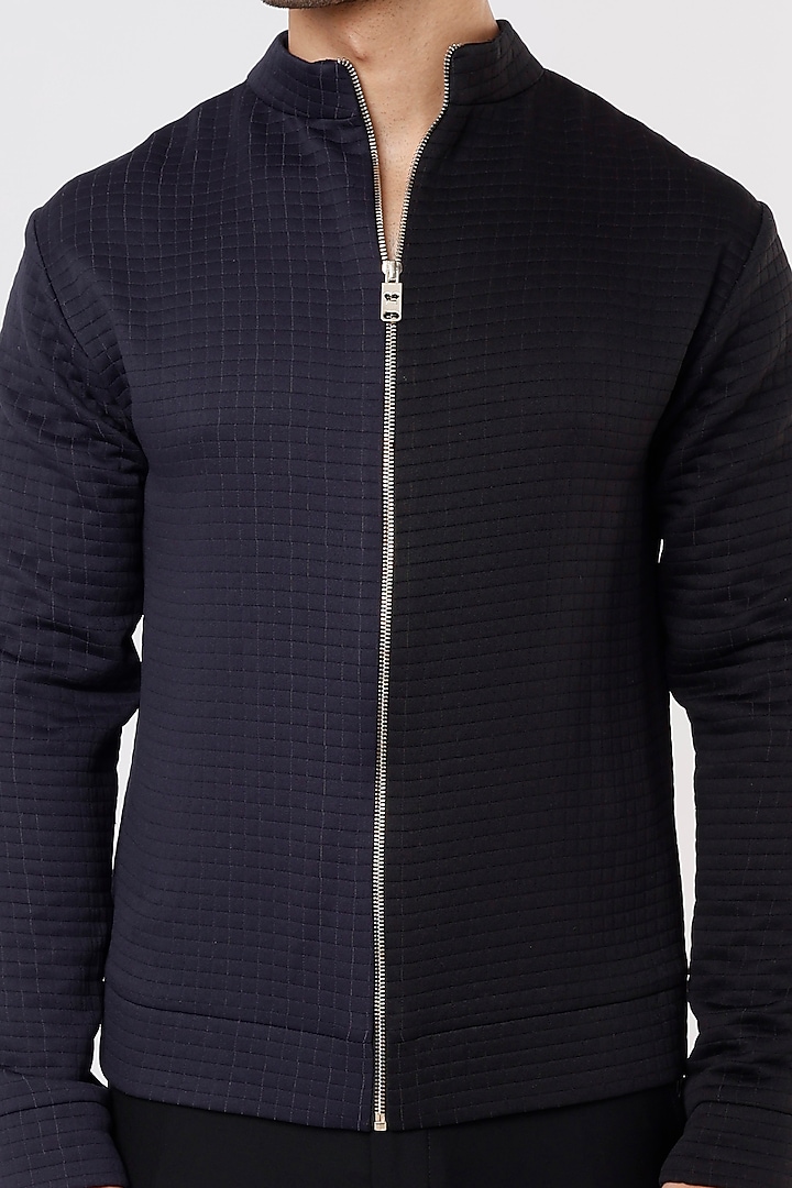 Black Dobby Suiting Bomber Jacket Set by Prima Czar at Pernia's Pop Up Shop