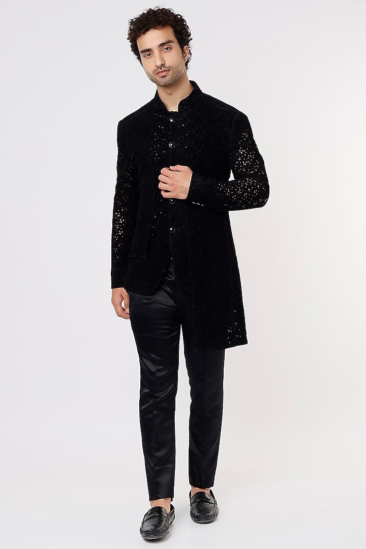 Black Suede Velvet Jacket Set by Prima Czar at Pernia's Pop Up Shop