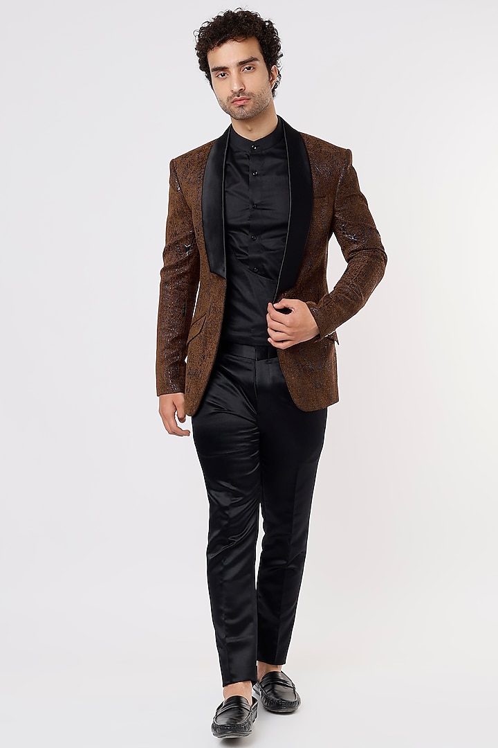 Brown Yarn-Dyed Tuxedo Set by Prima Czar