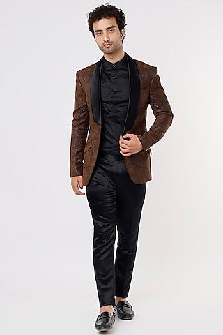 Brown Yarn-Dyed Tuxedo Set by Prima Czar