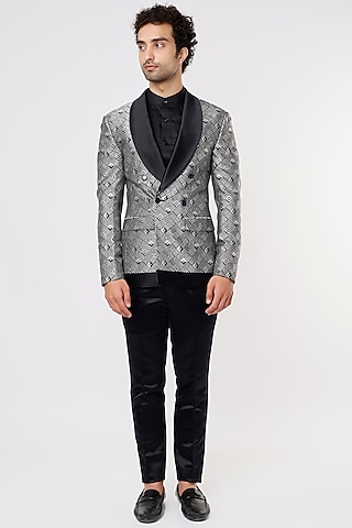Grey Satin Tuxedo Set by Prima Czar