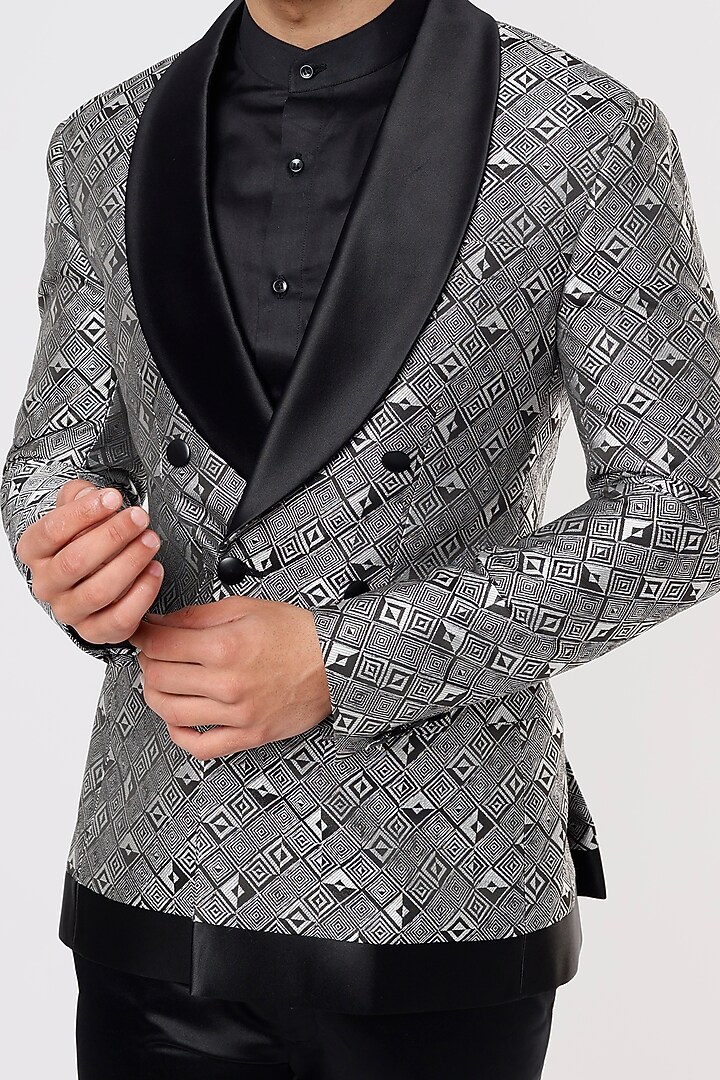 Grey Satin Tuxedo Set by Prima Czar at Pernia's Pop Up Shop