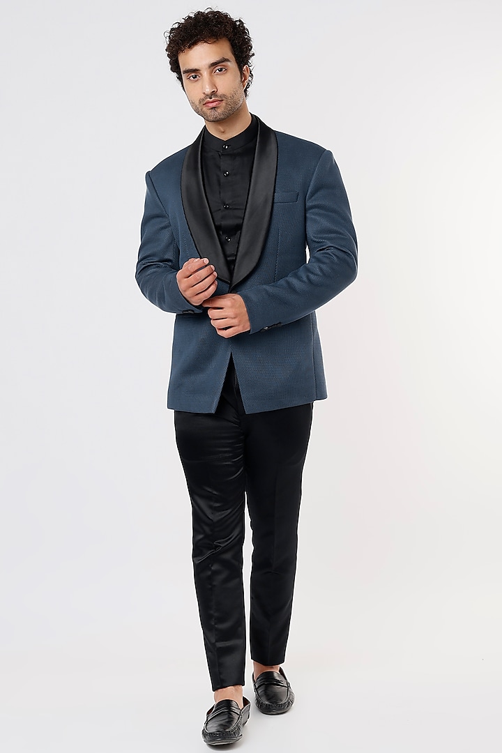 Cobalt Blue Knitted Tuxedo Set by Prima Czar